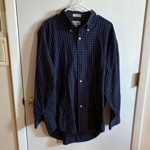 Lands' End Men's Dark Blue Plaid Button Down Shirt